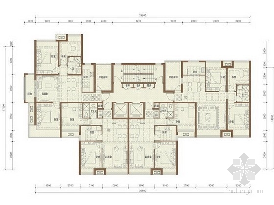 80平米2居室户型cad资料下载-[沈阳]某高档住宅一梯四户型平面图（110、85平方米）