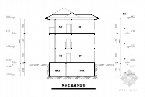 [南昌]新中式风格对称式高档别墅建筑设计方案文本-新中式风格对称式高档别墅建筑剖面图