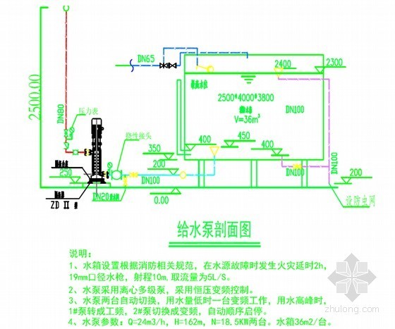 框架结构住宅楼工程临电临水施工方案(70页 附平面图)-给水泵平面图 