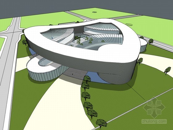 圆形和方形的建筑资料下载-圆形建筑SketchUp模型下载