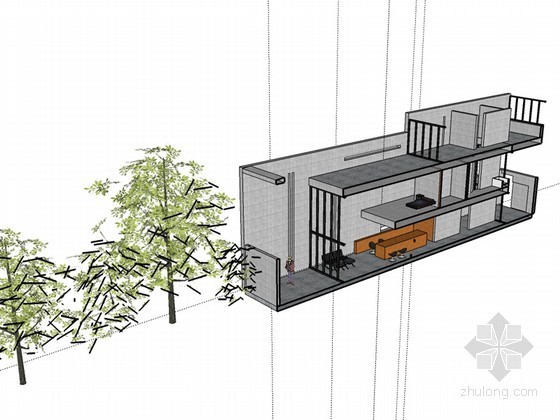 现代豪华住宅模型资料下载-现代住宅剖面SketchUp模型下载