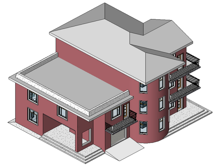 三层别墅su建模资料下载-BIM模型-revit模型-三层小别墅模型