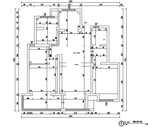 混搭风格天然材料三居室住宅设计施工图（附效果图）-原始结构尺寸图