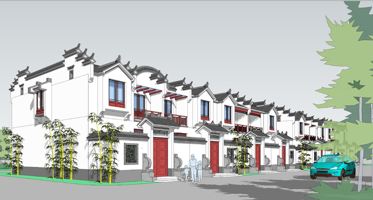 中式风格徽派联排别墅住宅sketchup模型3