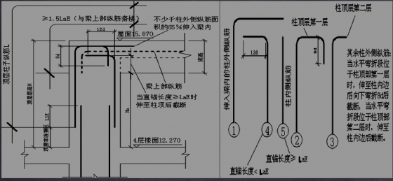 当柱≥lae时能直锚就直锚，不能直锚就弯锚，看图角筋的弯锚要≥1.5lae与梁上的纵筋搭接。.jpg