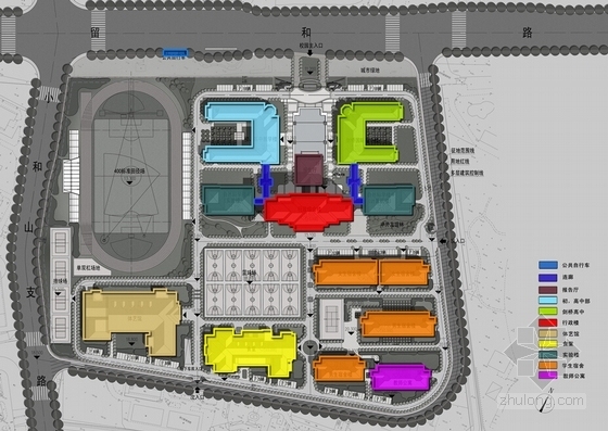 [浙江]新古典主义风格中学校区规划设计方案文本-校园规划分析图