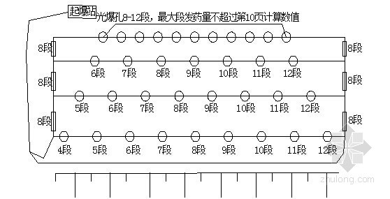 [浙江]高速公路开挖高度44m路基爆破安全专项施工方案105页（光面爆破 松动爆破）-深孔爆破网络示意图 