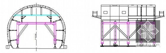 [福建]新奥法铁路有碴轨道隧道土建施工组织设计70页（全断面法明挖法台阶法）-全液压衬砌台车结构图