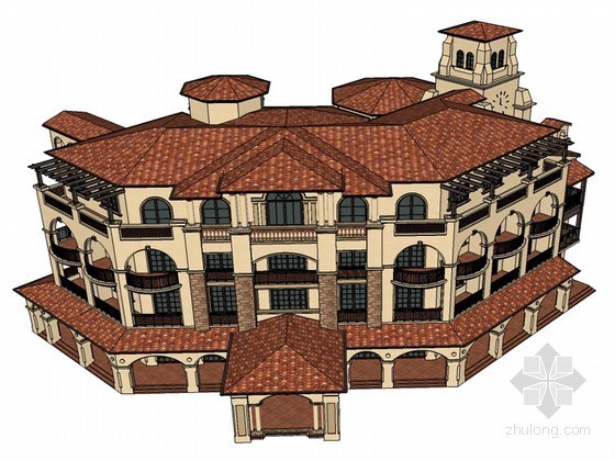 西班牙CAP建筑资料下载-西班牙风格建筑SketchUp模型下载