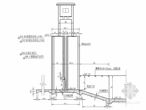 [云南]电站工程初步设计施工图(取水坝 隧洞 电气系统)-冲砂闸剖面施工图 