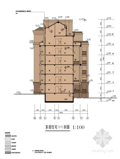 [四川]某欧式高档居住区规划及单体设计方案（含实景）-多层住宅剖面图