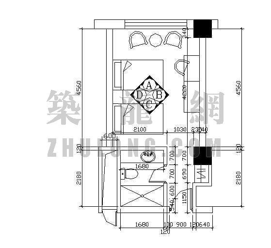 CAD酒店标间资料下载-宾馆客房空间--标间