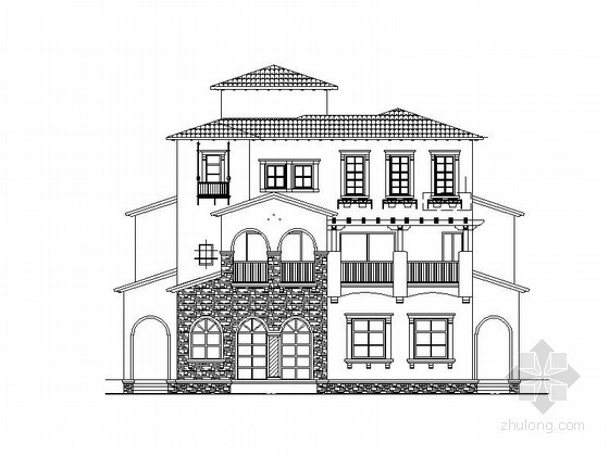 三层西班牙风格资料下载-[广州]某三层西班牙风格双拼别墅建筑方案图