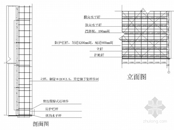 外脚手架连墙件dwg资料下载-钢管落地脚手架cad图纸