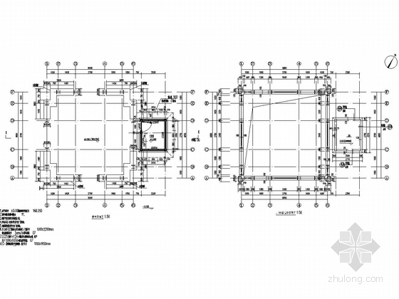 地上一层钢框架结构小区入口大门结构施工图（含建筑图）-底层平面图