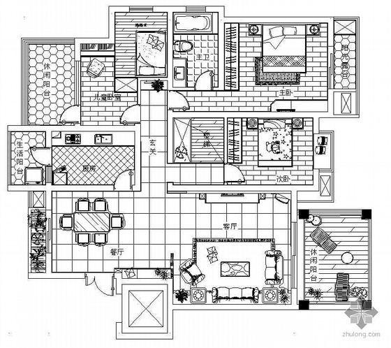 三室两厅cad施工图纸资料下载-某三室两厅设计施工图