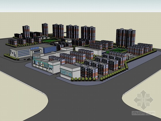 地铁住宅规划建筑资料下载-现代住宅建筑规划SketchUp模型下载