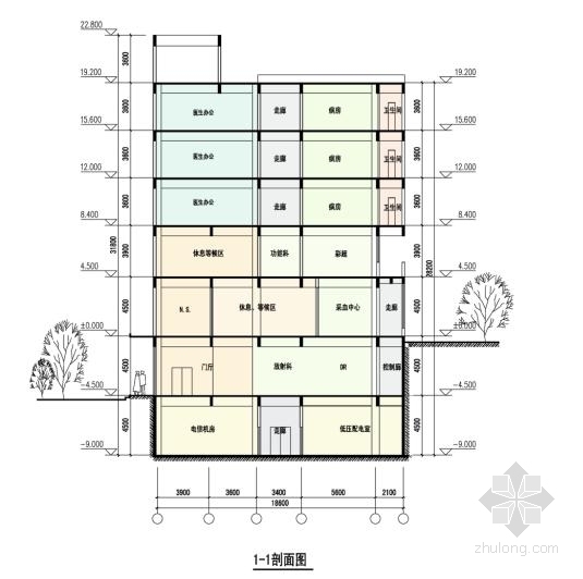 [云南]几何形体造型综合性中医院建筑设计方案文本（含三套方案及CAD）-几何形体造型综合性中医院建筑剖面图