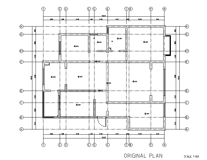 木质简约风三居室住宅设计施工图（附效果图）-原始平面图