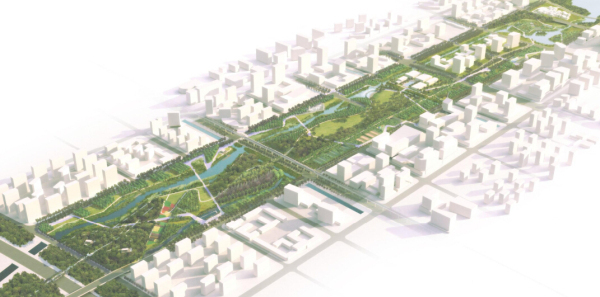 [上海]新城景观轴线公园景观设计方案（赠项目设计视频+实景图）-总体鸟瞰图