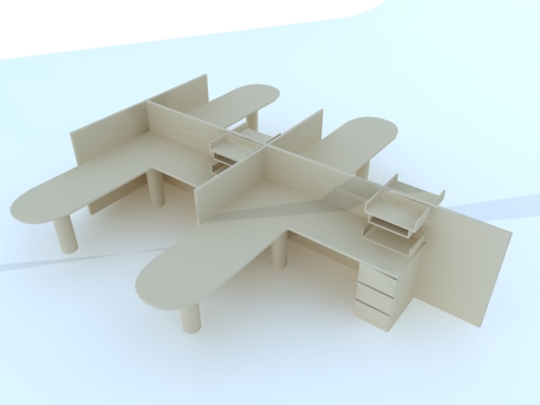 办公桌CAD详图资料下载-组合办公桌3D模型下载
