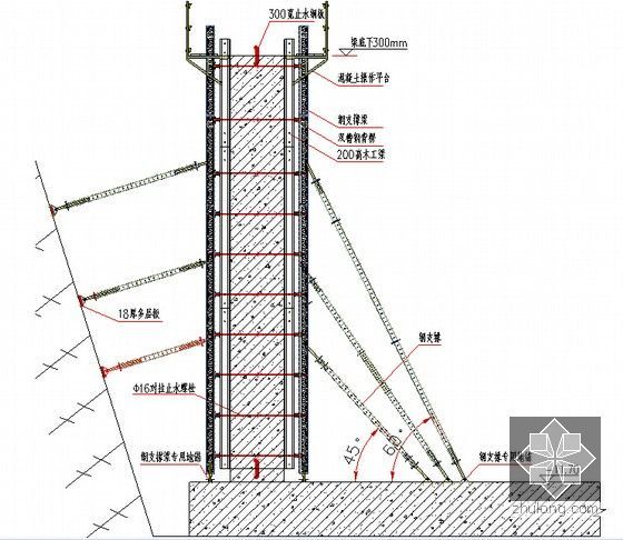 [辽宁]框架结构及钢结构省级科技馆工程施工组织设计（近300页）-地下室外墙钢木组合模板图
