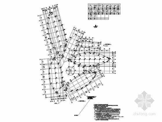 [湖南]地上二层框架结构博物馆结构施工图-一、二层墙柱平面布置图（一）