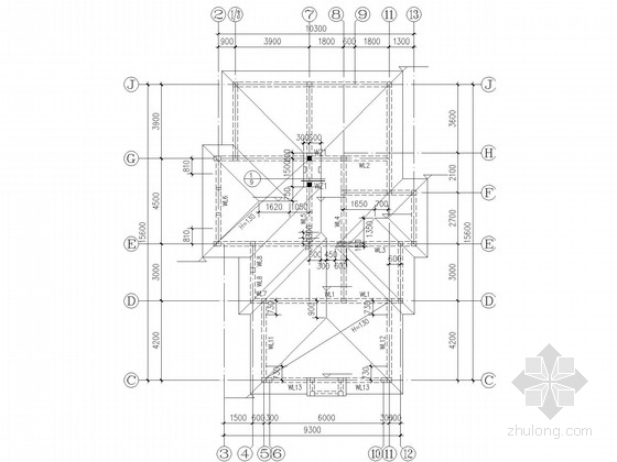 两层坡屋顶砌体别墅结构施工图(建筑)-屋顶结构平面布置图 