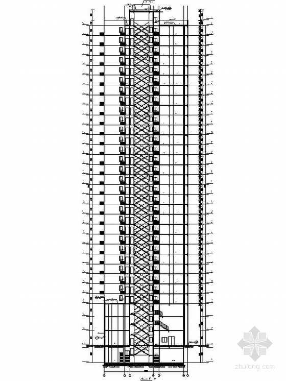 [武汉]现代高层塔式住宅带底商建筑施工图-现代高层塔式住宅带底商立面图