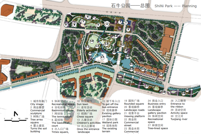 [四川]绿色城市生态滨水中心河道两岸景观规划设计方案-石牛公园总平面图