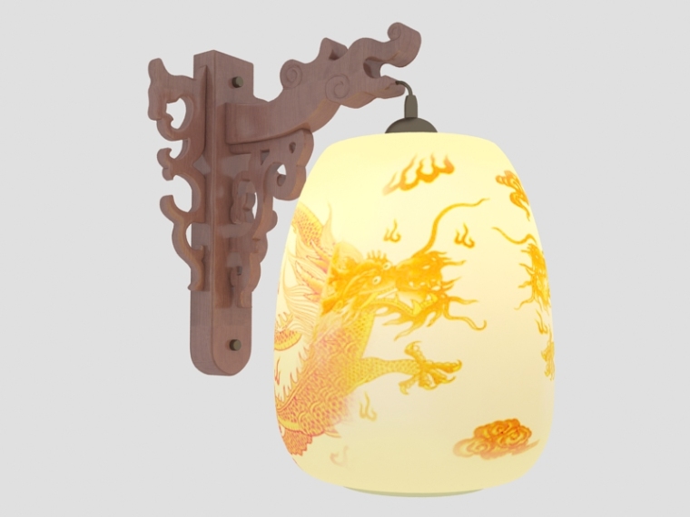 中式青花瓷壁灯资料下载-中式精巧壁灯3D模型下载