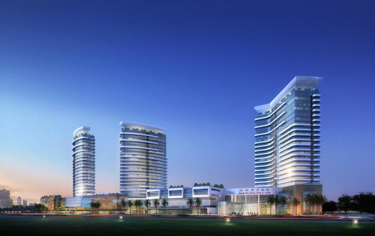 [广东]高层现代风格弧线型综合医院建筑设计方案文本-高层现代风格弧线型综合医院建筑效果图