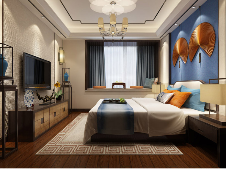 中式卧房模型资料下载-舒适中式卧室3D模型下载