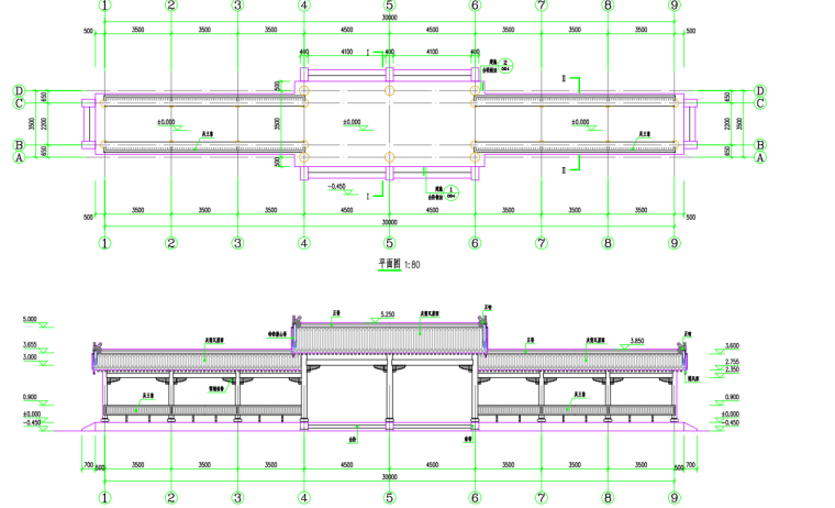古建筑大样CAD资料下载-古建筑长廊完整施工图建筑结构