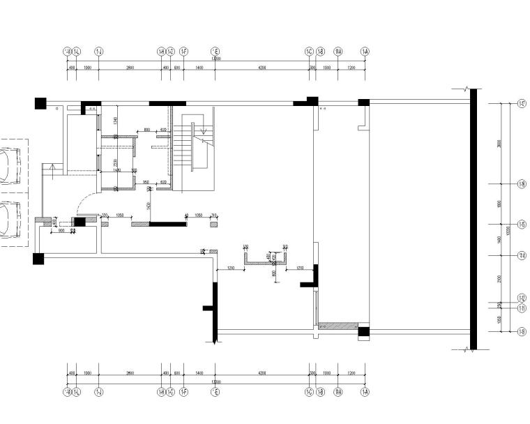 重庆知名地产悦湾350平复式样板房室内设计CAD施工图+设计方案+效果图-7负一层间墙尺寸图