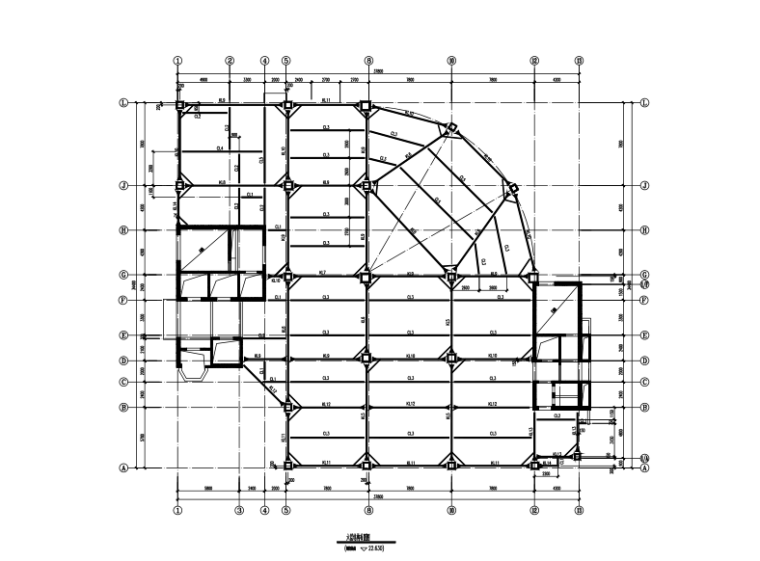[重庆]27层钢框架-钢筋混凝土筒体混合结构酒店结构施工图（CAD、40张））-六层结构平面图