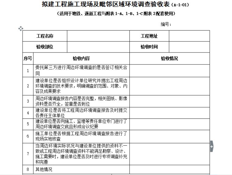 拟建工程施工现场及毗邻区域环境调查验收表