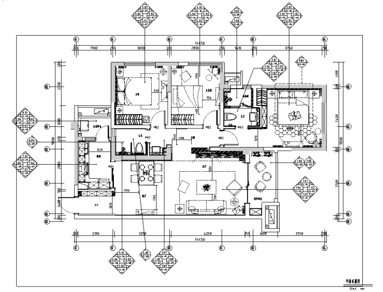 样板间精装修CAD图资料下载-[四川]详细全套三居室样板间精装修施工图（含实景图、主材表）
