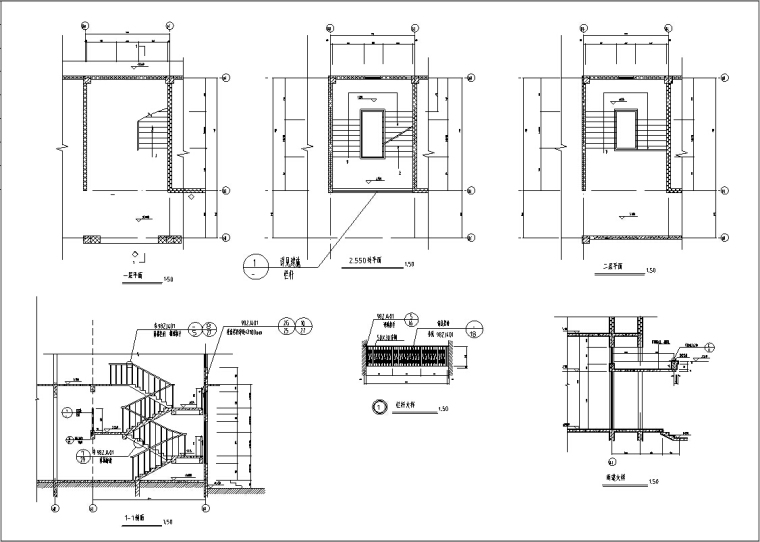 武汉长江边独栋多层娱乐会所建筑设计全套施工图CAD-武汉长江边欧式多层会所设计楼梯大样图