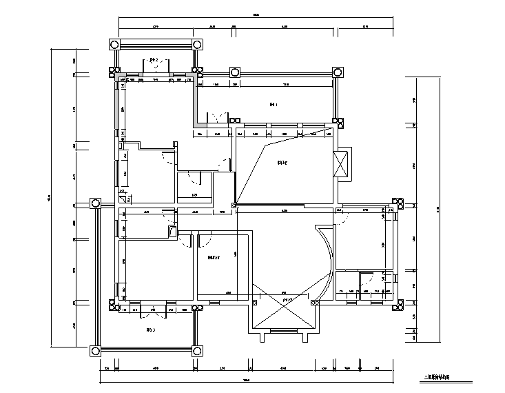 [上海]欧式古典宫廷500平米独栋别墅设计施工图（附效果图)-二层原始结构图
