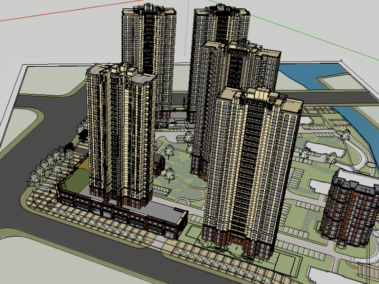 万科高层居住区方案资料下载-万科西班牙风格居住区建筑SU模型