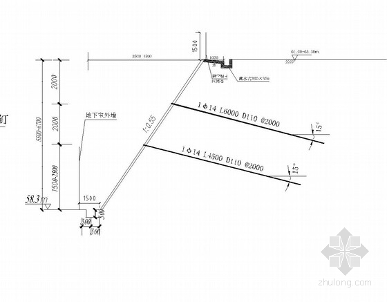 [湖南]13米高土质边坡挖孔桩锚索支护施工图（附计算书）-土钉墙基坑支护 