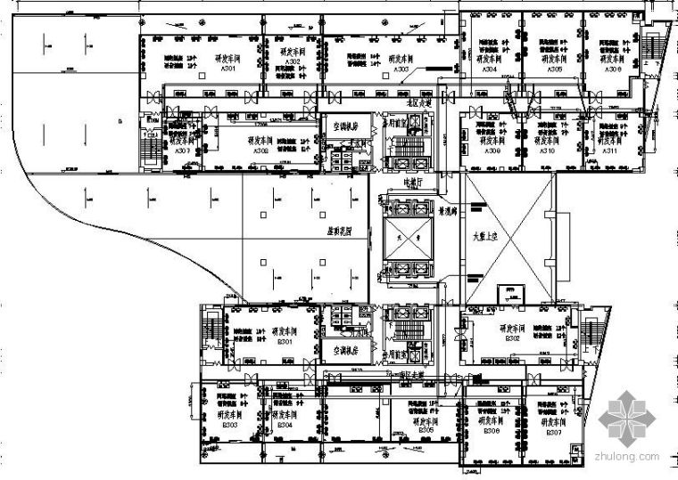 小型办公室综合布线图纸资料下载-某研发楼三至五层综合布线图纸