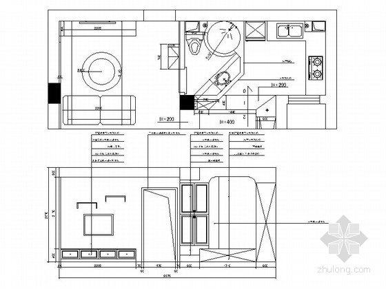 [湖北]超强收纳60平简欧风格一居室室内装修施工图（含实景效果）客厅立面图 