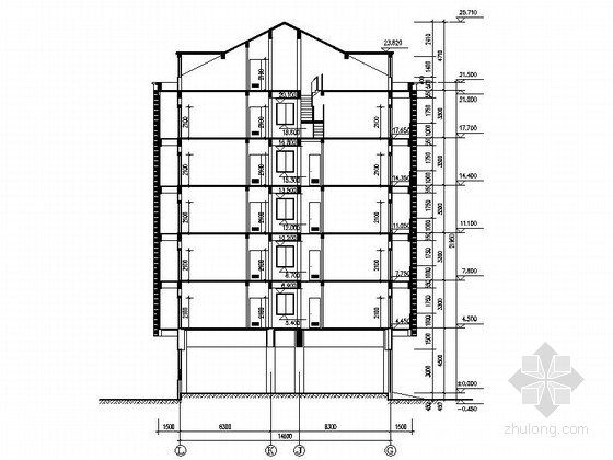 多层宿舍楼建筑施工图-剖面图 