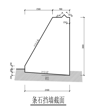 县城板桩挡土墙护坡工程施工图（CAD、8张）-条石挡墙截面