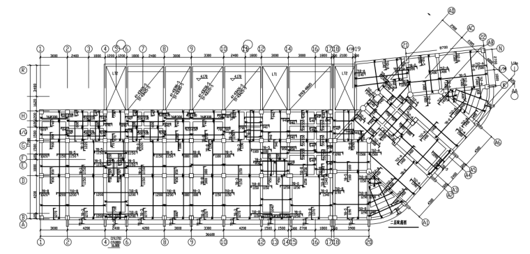 六层办公楼底框结构施工图（CAD，16张）-二层配筋图