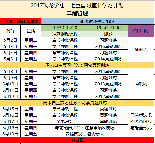 二建考前冲刺资料下载-距离考试[18天]自习室进入考前冲刺周！