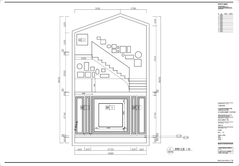 [保定]红山庄园新古典风别墅设计施工图（附效果图）-茶吧C立面图