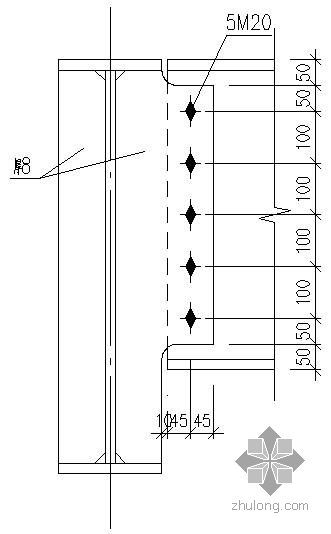 不等高工字钢连接资料下载-某600梁梁连接节点构造详图（不等高）